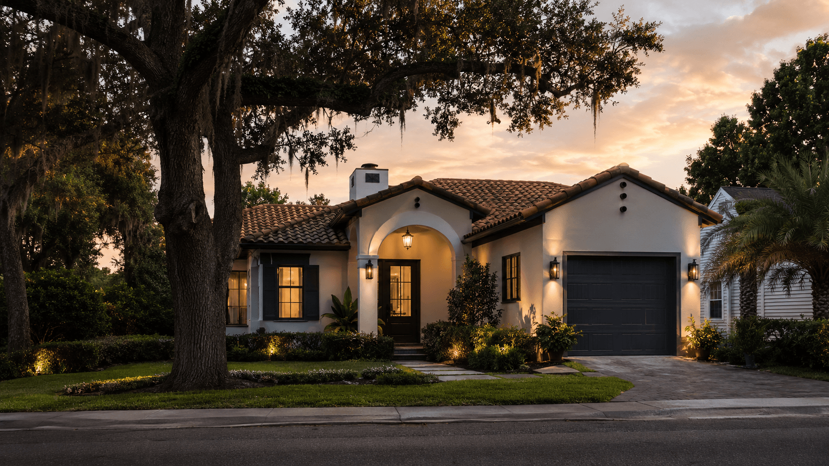 Contemporary Winter Park home at dusk
